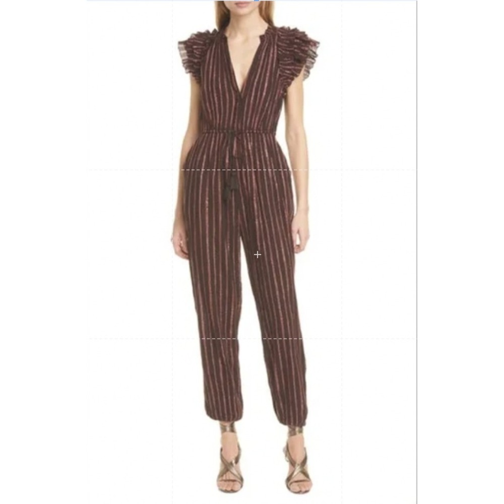 Ulla Johnson jumpsuit Elio Metallic Copper Stripe Chocolate Size 4